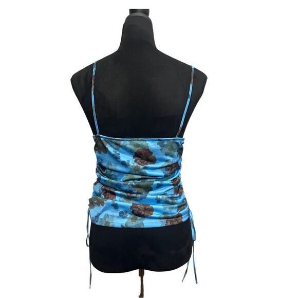 💎 Topshop Ruched Floral Top Blue NEW - Picture 3 of 8